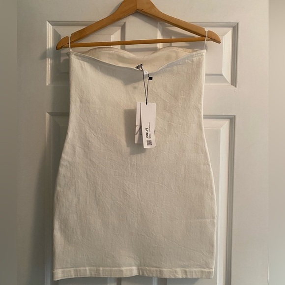 Zara Off White Strapless Mini Dress Size M - Picture 4 of 6